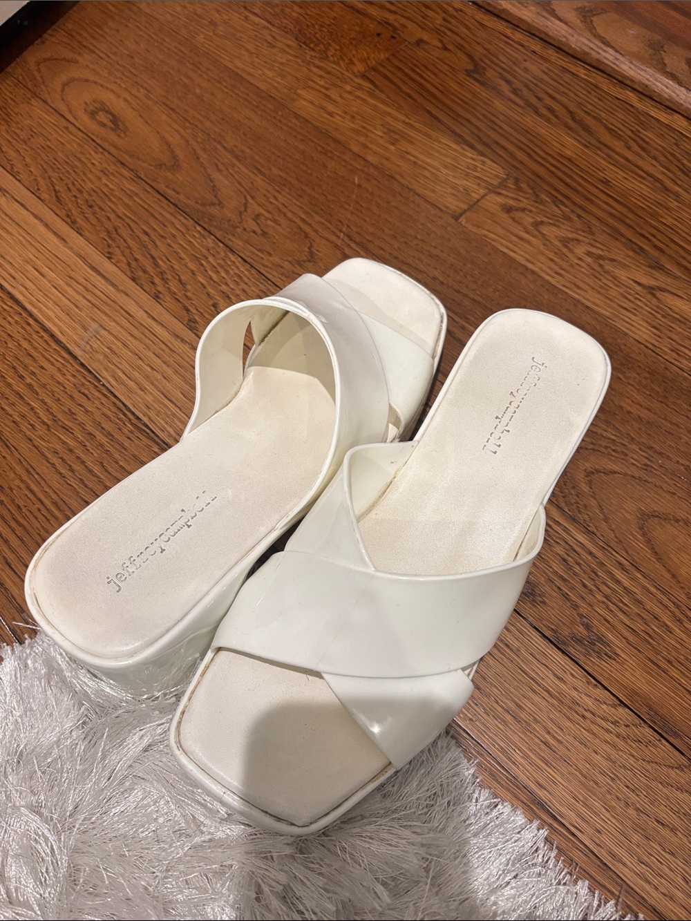 Jeffery Campbell White Women's Slide Jelly Sandals with Crossover Strap